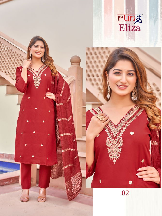 Eliza By Rung Heavy Silk Embroidery Kurti With Bottom Dupatta Wholesale Shop In Surat